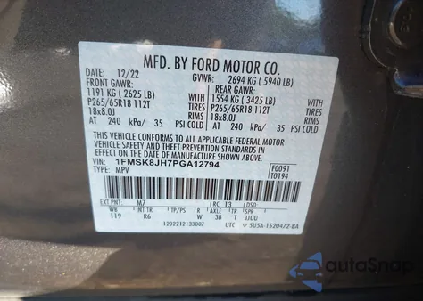 2023 Ford Explorer Timberline z USA, uszkodzony, nr VIN 1FMSK8JH7PGA12794